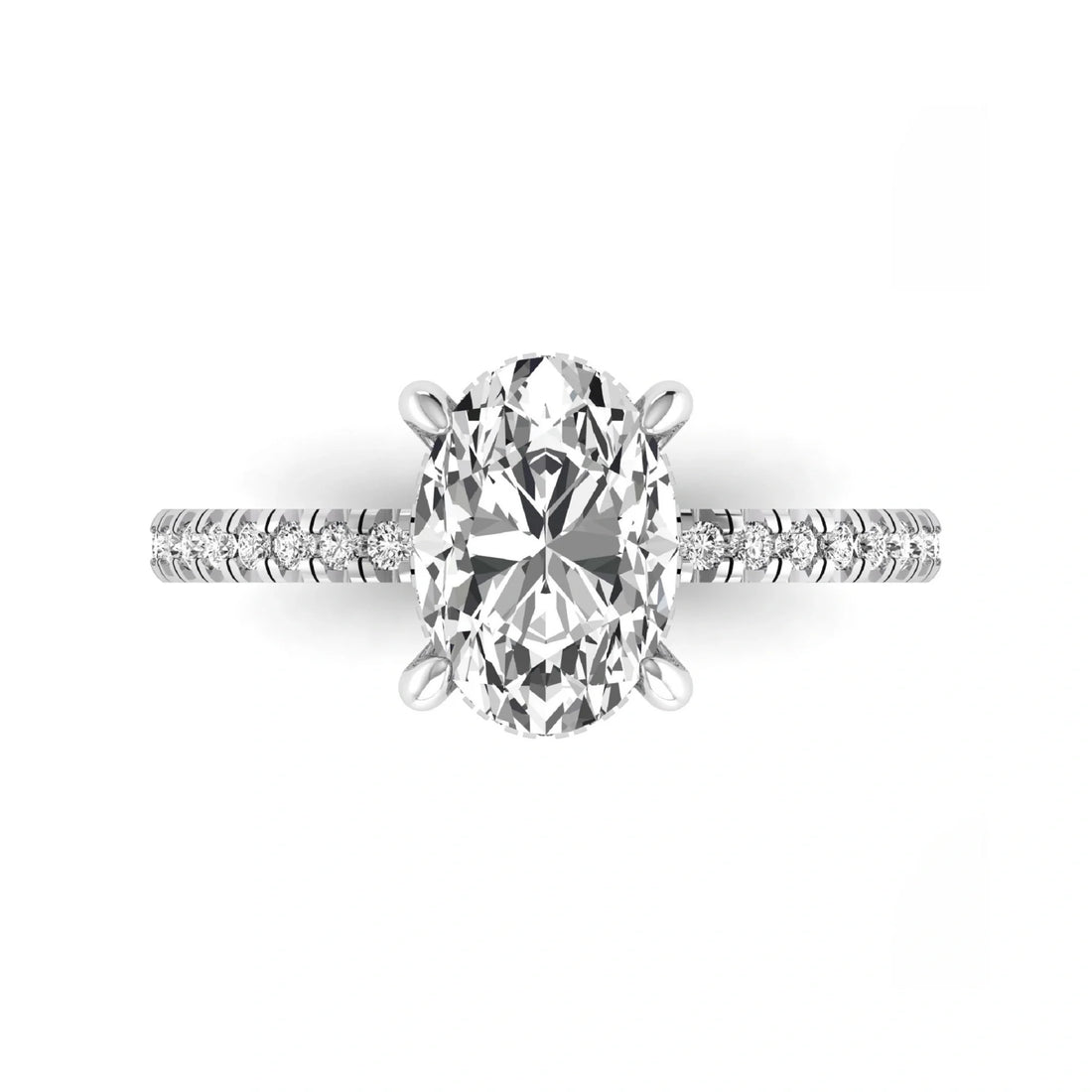 OctaPearl 2.5 ct Oval Cut Lab Grown Diamond Hidden Halo Side Stone Engagement Ring