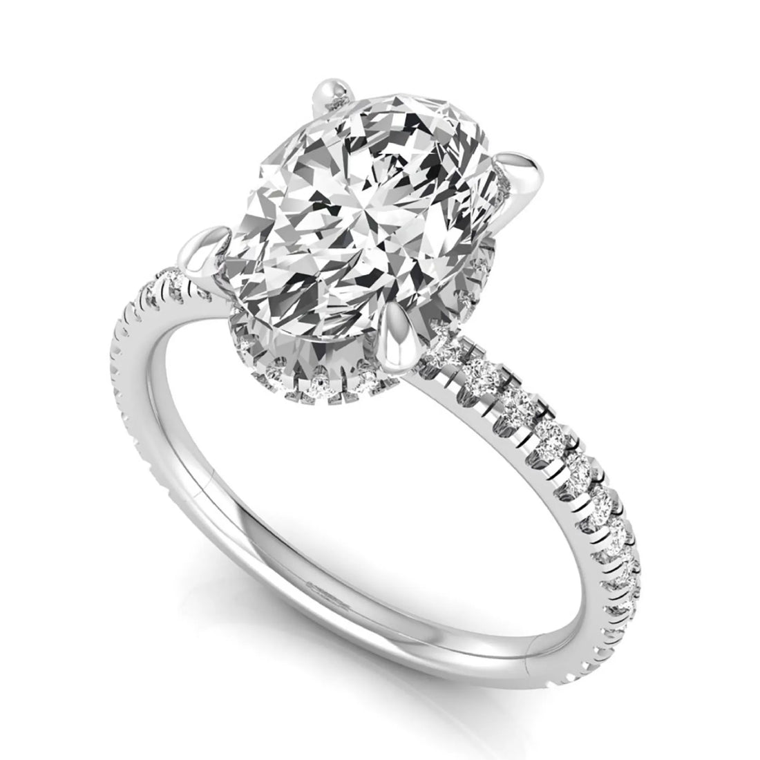 OctaPearl 2.5 ct Oval Cut Lab Grown Diamond Hidden Halo Side Stone Engagement Ring