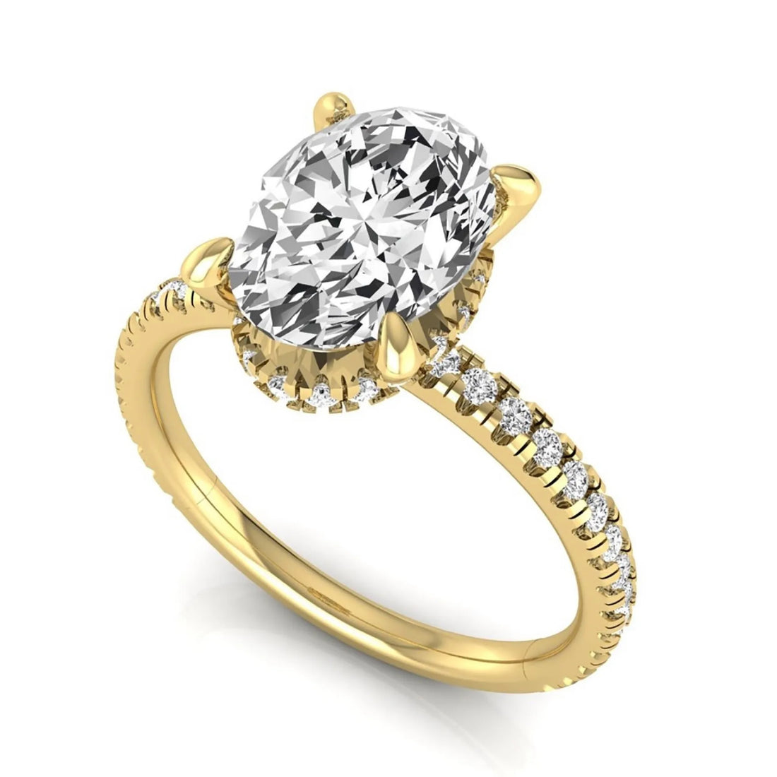 OctaPearl 2.5 ct Oval Cut Lab Grown Diamond Hidden Halo Side Stone Engagement Ring