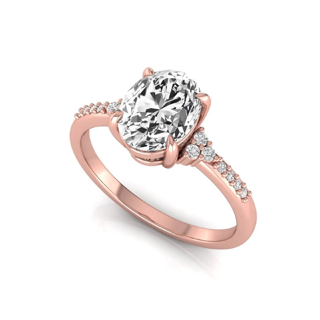 OctaPearl 1.5 ct Oval Cut Lab Grown Diamond Side Stone Engagement Ring