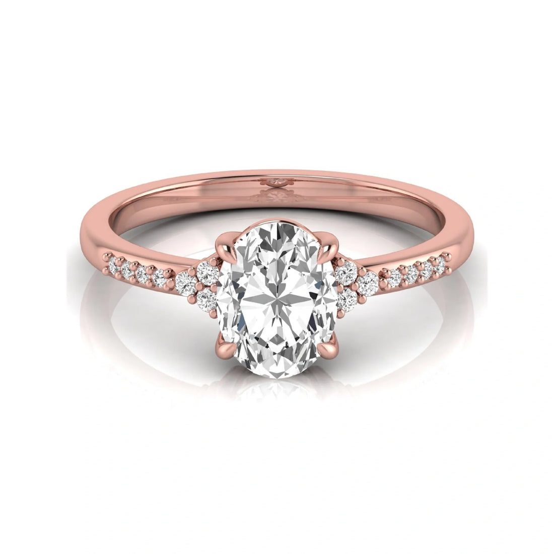 OctaPearl 1.5 ct Oval Cut Lab Grown Diamond Side Stone Engagement Ring