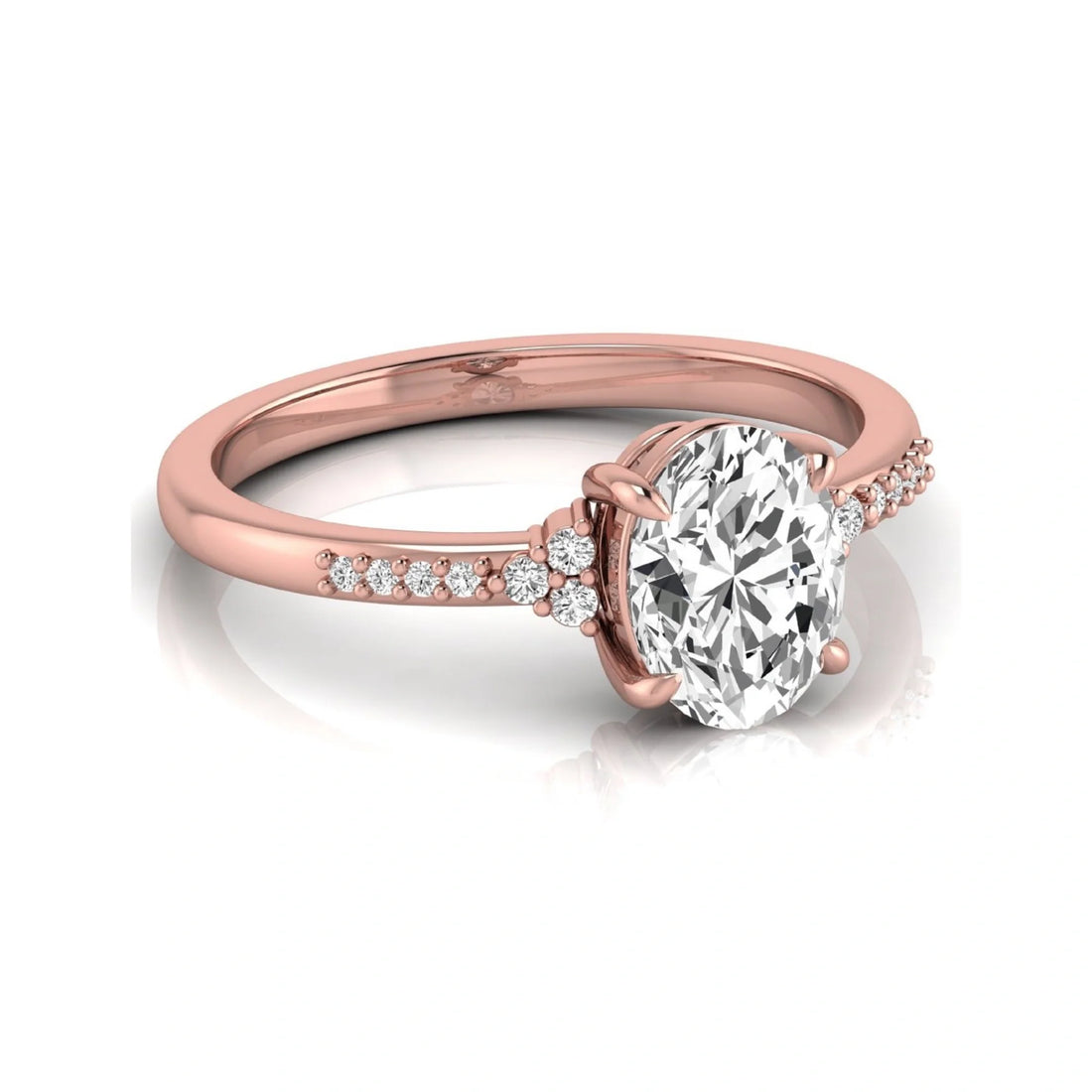 OctaPearl 1.5 ct Oval Cut Lab Grown Diamond Side Stone Engagement Ring