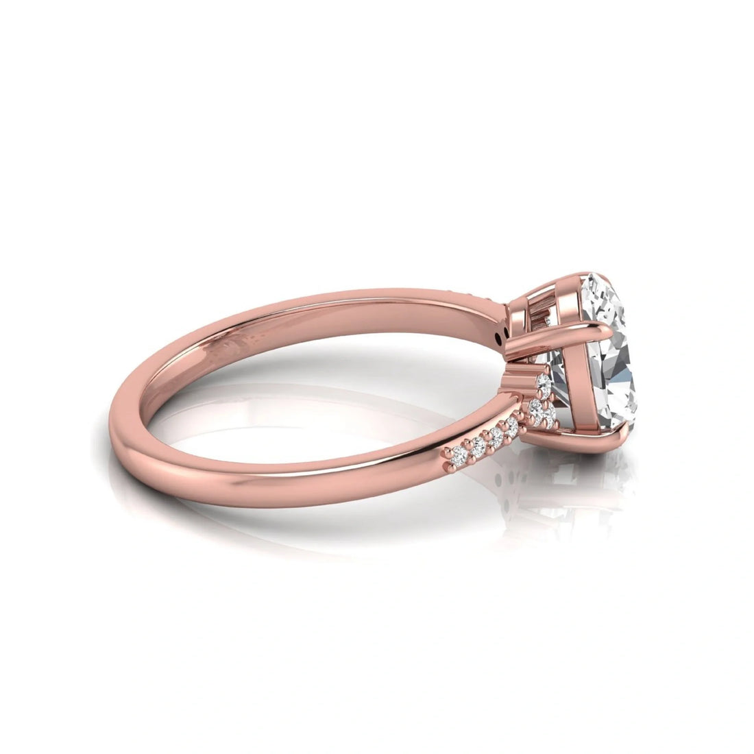 OctaPearl 1.5 ct Oval Cut Lab Grown Diamond Side Stone Engagement Ring