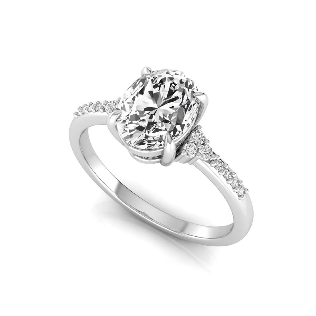 OctaPearl 1.5 ct Oval Cut Lab Grown Diamond Side Stone Engagement Ring