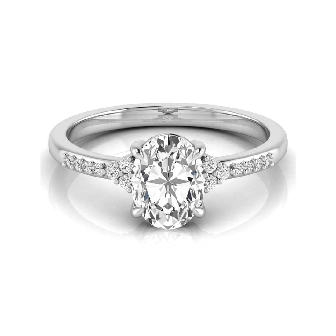 OctaPearl 1.5 ct Oval Cut Lab Grown Diamond Side Stone Engagement Ring