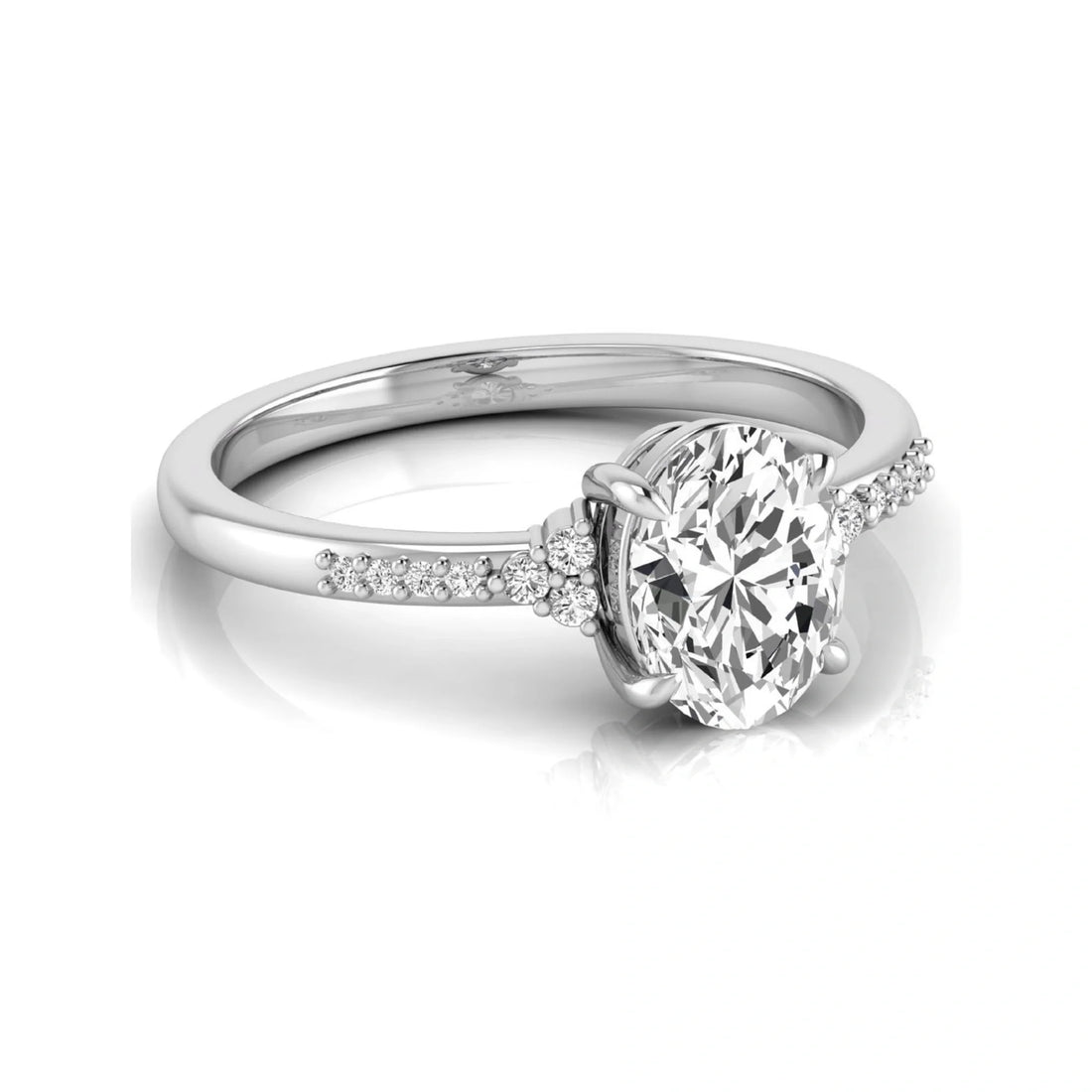 OctaPearl 1.5 ct Oval Cut Lab Grown Diamond Side Stone Engagement Ring