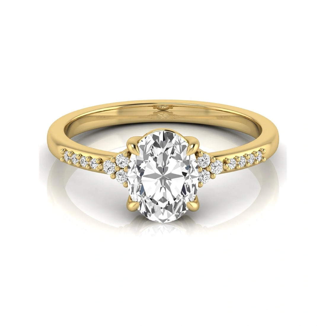 OctaPearl 1.5 ct Oval Cut Lab Grown Diamond Side Stone Engagement Ring