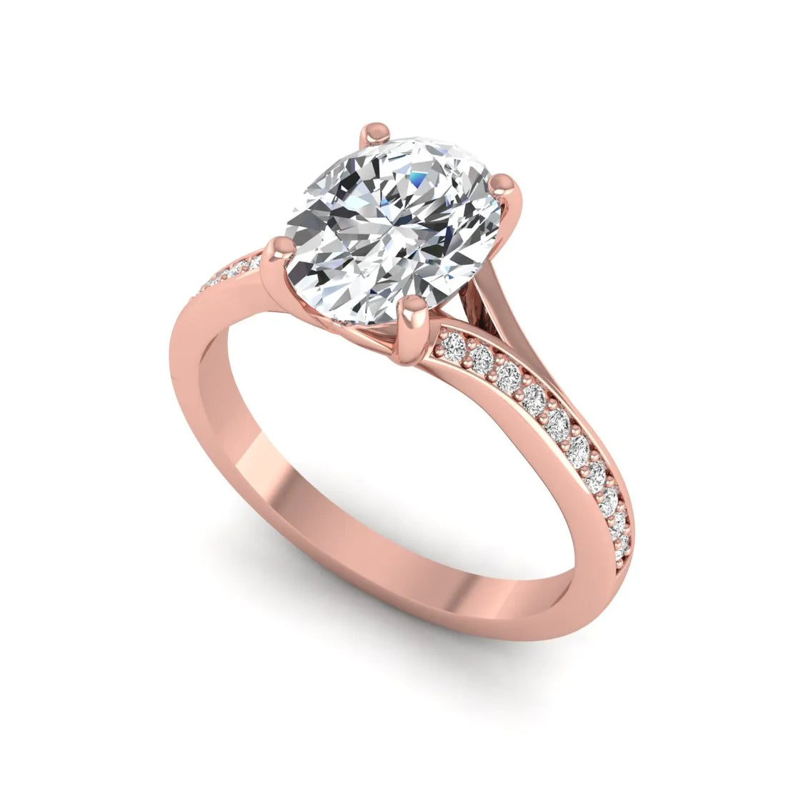 OctaPearl 2 ct Oval Cut Lab Grown Diamond Split Shank Pavé Engagement Ring