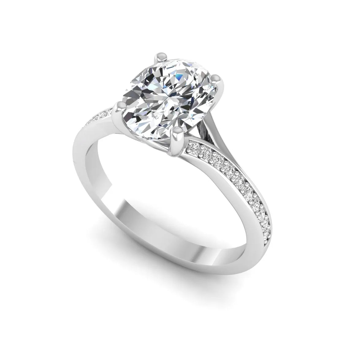 OctaPearl 2 ct Oval Cut Lab Grown Diamond Split Shank Pavé Engagement Ring