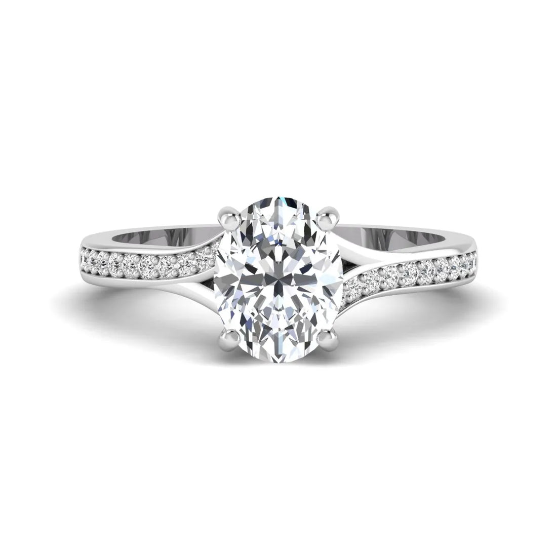 OctaPearl 2 ct Oval Cut Lab Grown Diamond Split Shank Pavé Engagement Ring