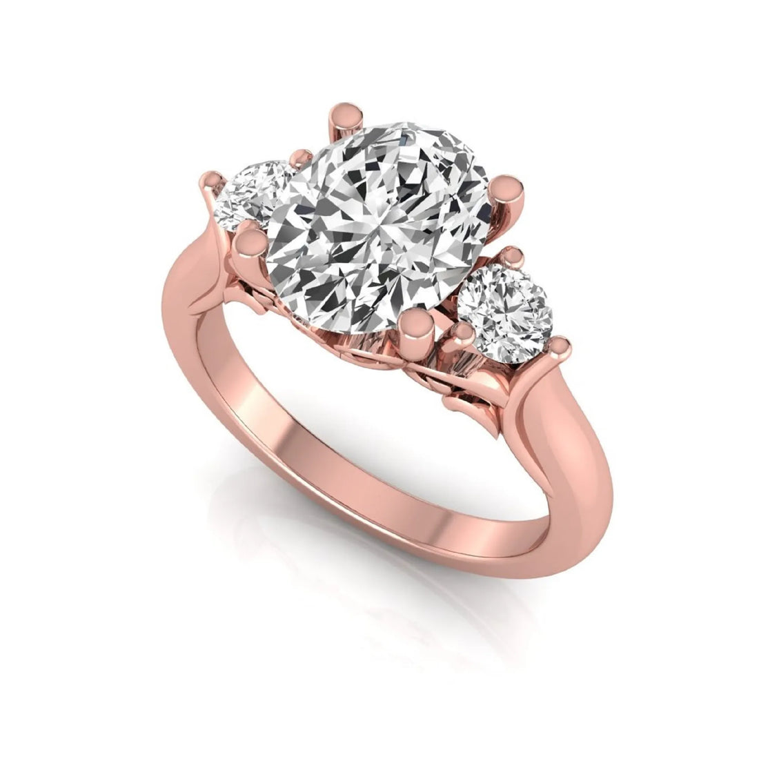 OctaPearl 2 ct Oval Cut Lab Grown Diamond Three Stone Engagement Ring