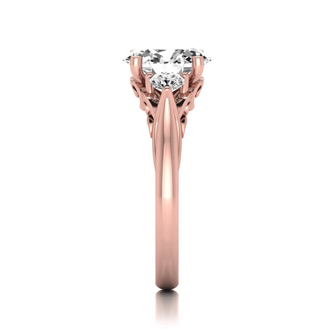 OctaPearl 2 ct Oval Cut Lab Grown Diamond Three Stone Engagement Ring