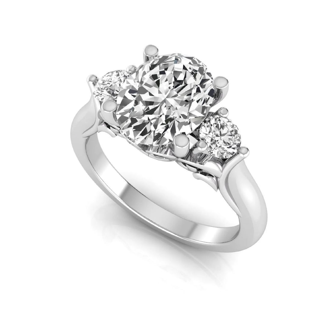 OctaPearl 2 ct Oval Cut Lab Grown Diamond Three Stone Engagement Ring