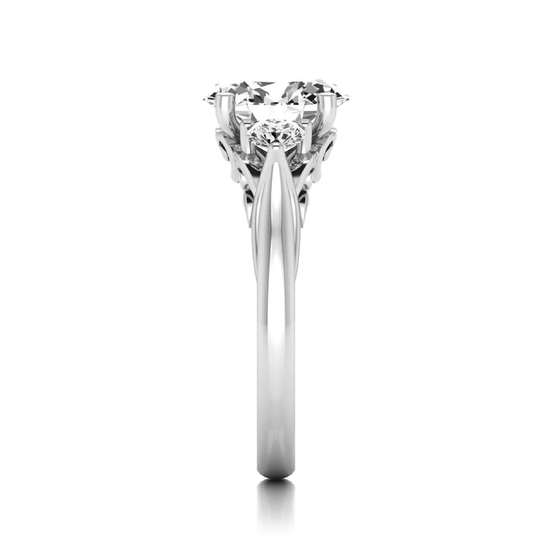 OctaPearl 2 ct Oval Cut Lab Grown Diamond Three Stone Engagement Ring