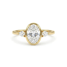 Oval Cut Moissanite Bezel Engagement Ring with Pear Side Stones