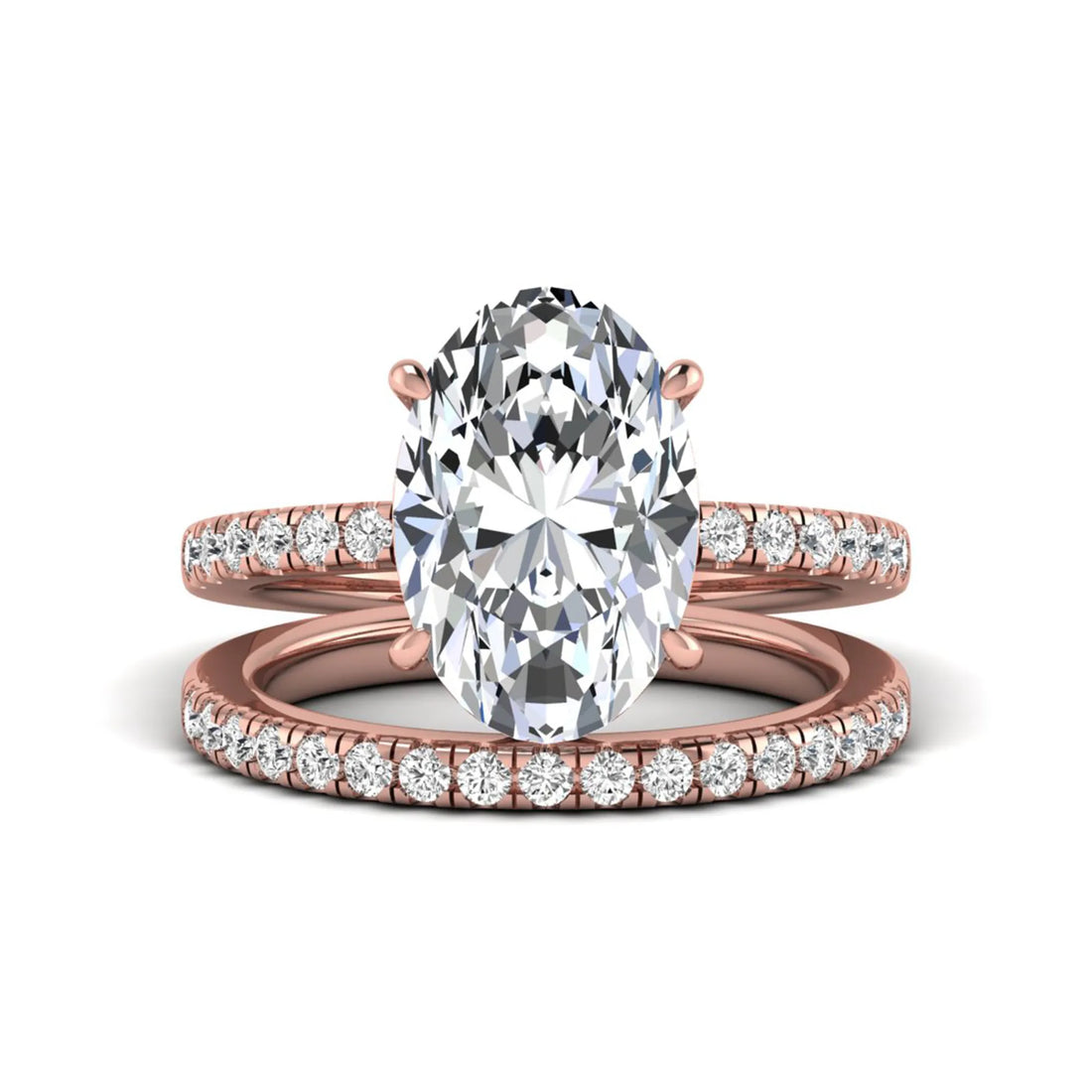 OctaPearl 4 ct Oval Cut Lab Grown Diamond Wedding Bridal Ring Set
