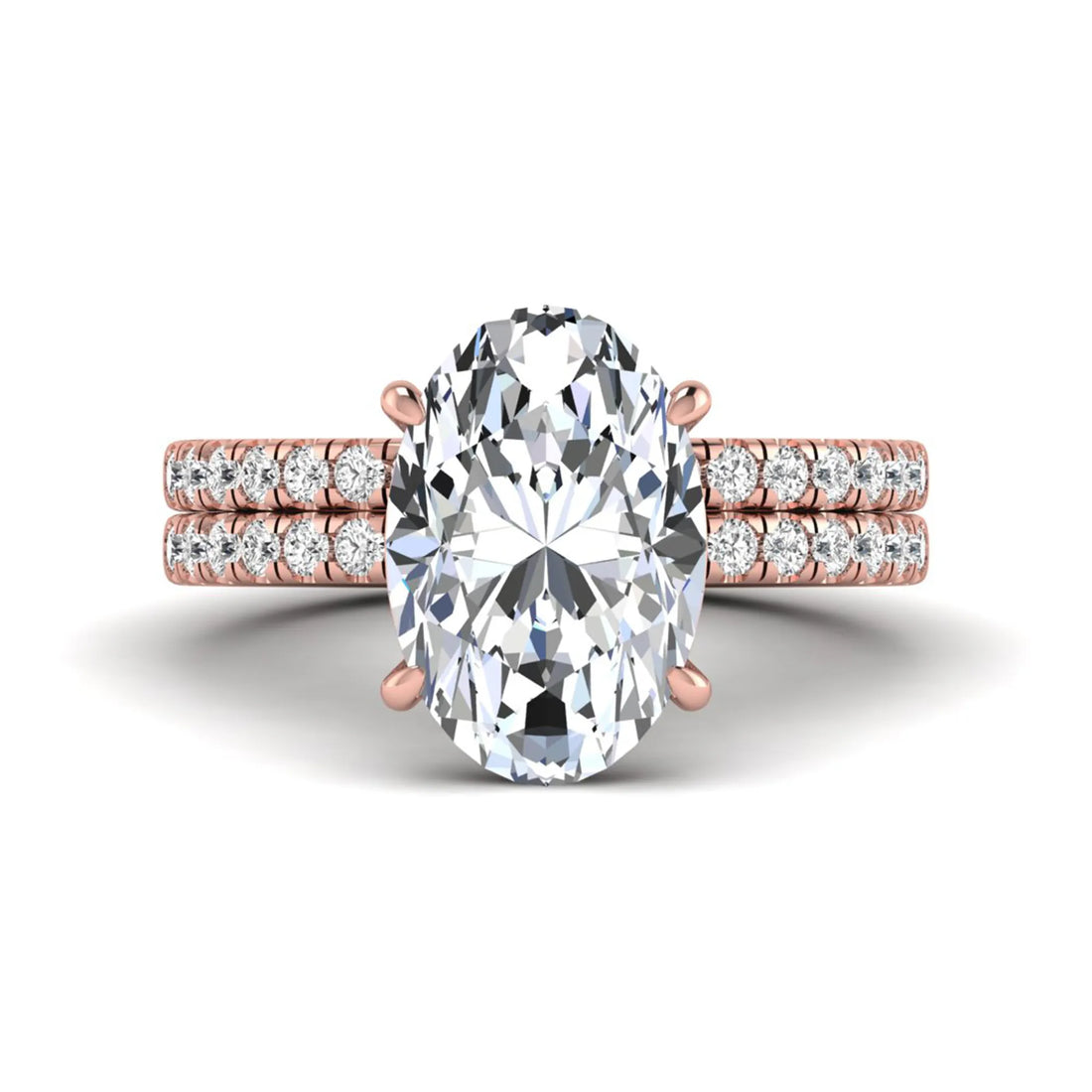 OctaPearl 4 ct Oval Cut Lab Grown Diamond Wedding Bridal Ring Set