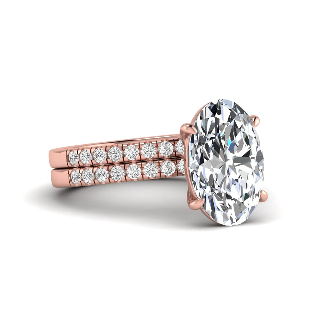 OctaPearl 4 ct Oval Cut Lab Grown Diamond Wedding Bridal Ring Set