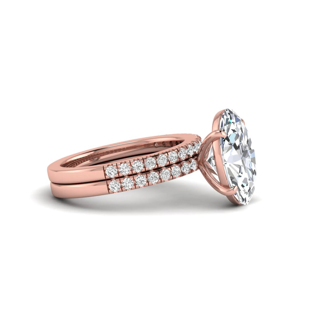 OctaPearl 4 ct Oval Cut Lab Grown Diamond Wedding Bridal Ring Set