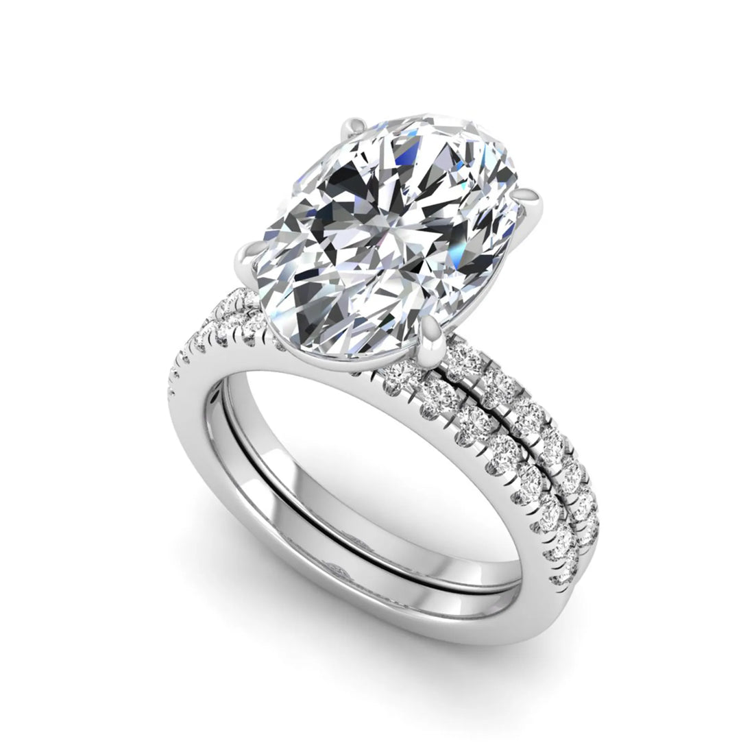 OctaPearl 4 ct Oval Cut Lab Grown Diamond Wedding Bridal Ring Set