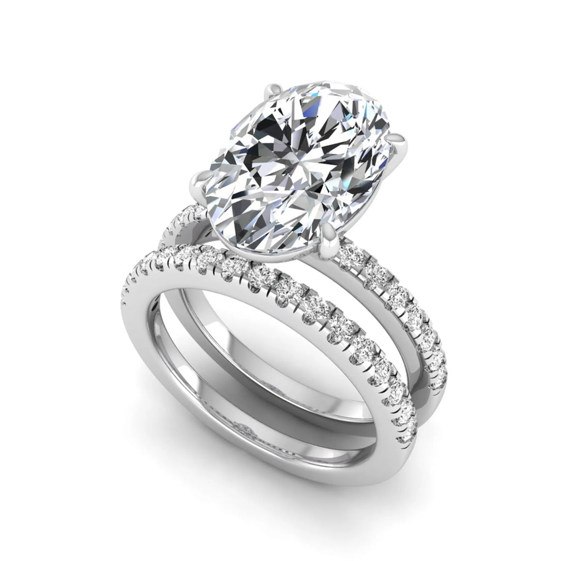 OctaPearl 4 ct Oval Cut Lab Grown Diamond Wedding Bridal Ring Set