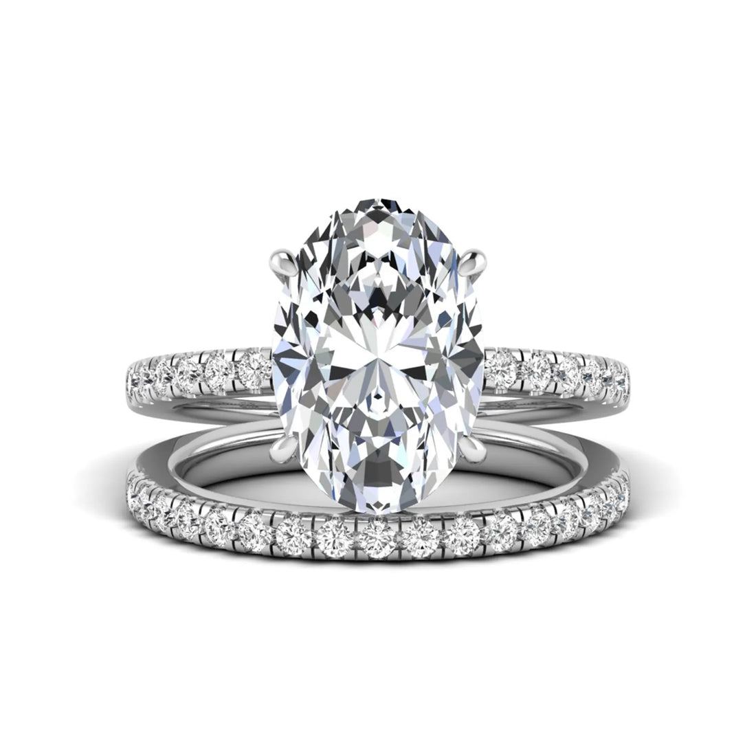 OctaPearl 4 ct Oval Cut Lab Grown Diamond Wedding Bridal Ring Set