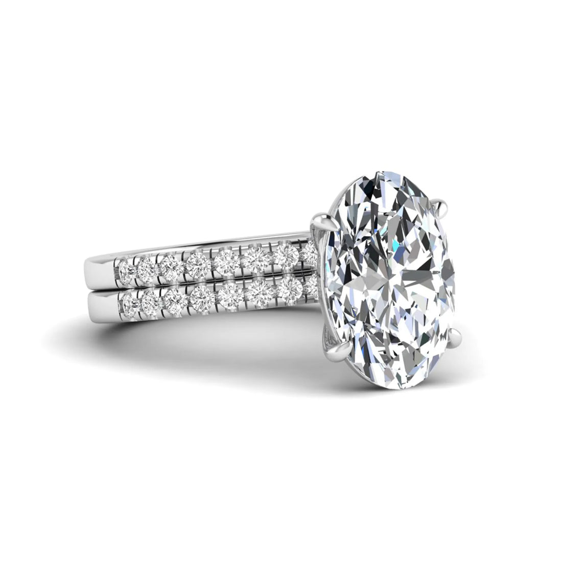 OctaPearl 4 ct Oval Cut Lab Grown Diamond Wedding Bridal Ring Set