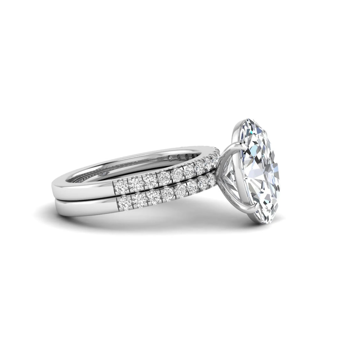OctaPearl 4 ct Oval Cut Lab Grown Diamond Wedding Bridal Ring Set