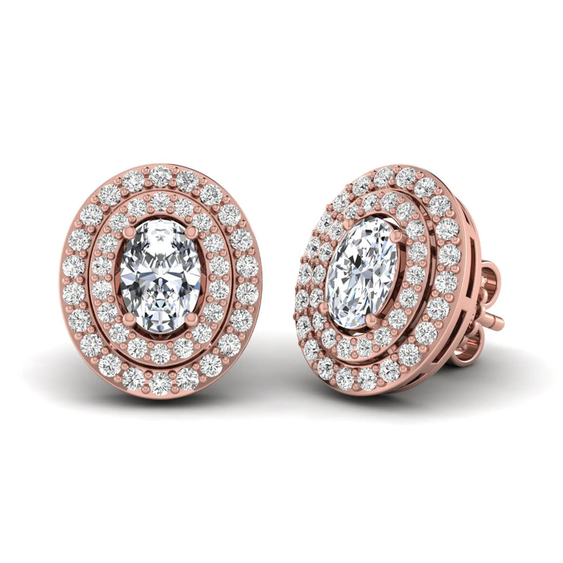 OctaPearl Oval Double Halo Lab Grown Diamond Stud Earrings