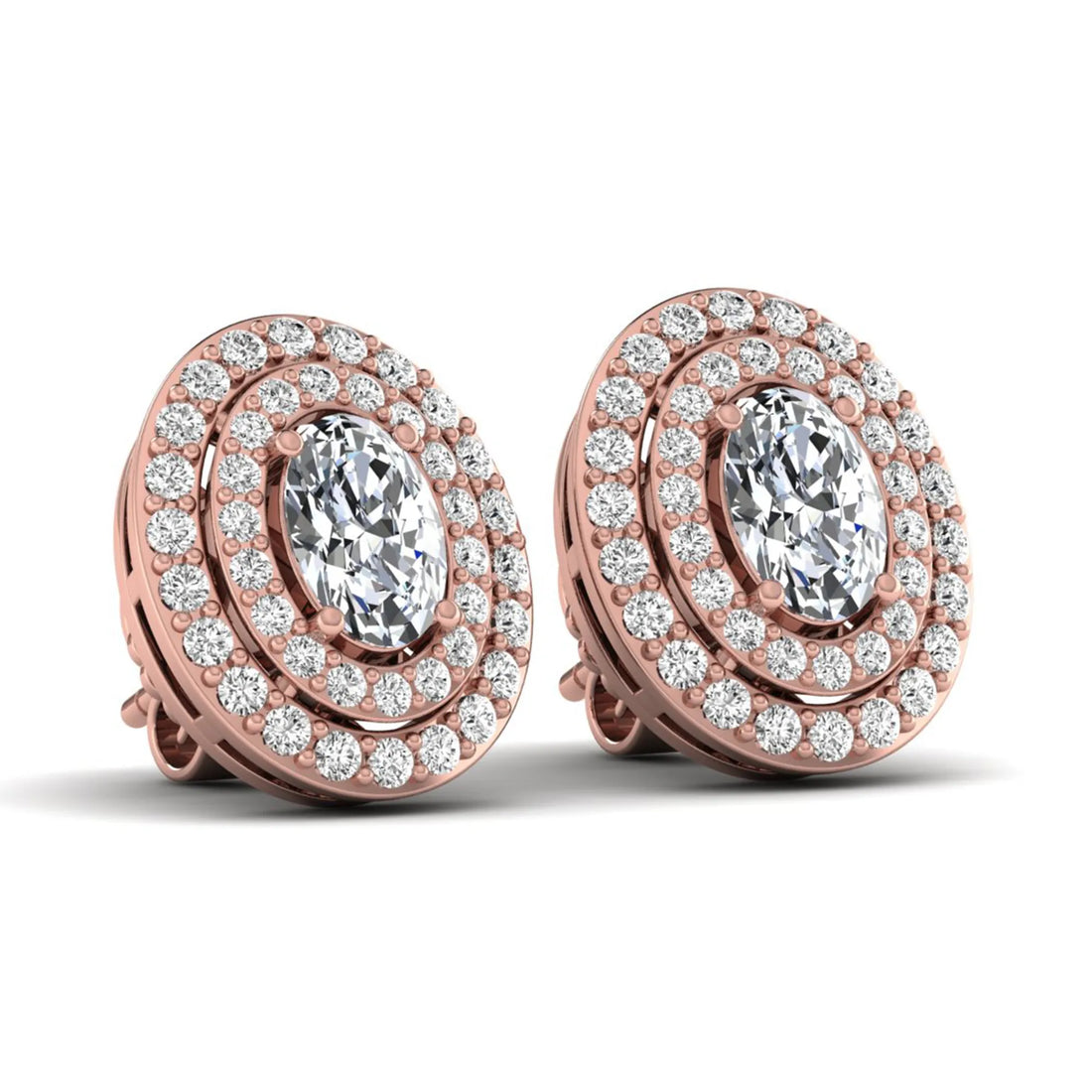OctaPearl Oval Double Halo Lab Grown Diamond Stud Earrings