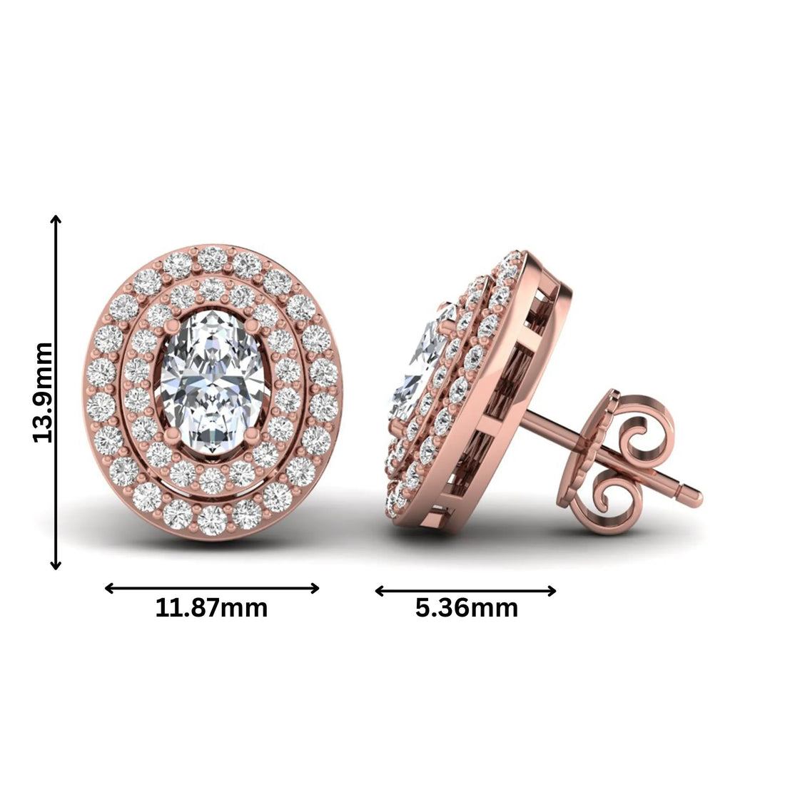OctaPearl Oval Double Halo Lab Grown Diamond Stud Earrings