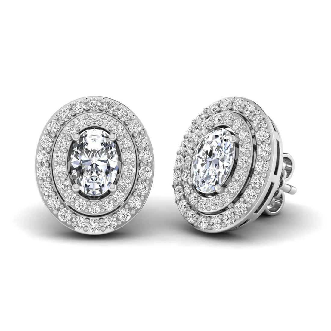 OctaPearl Oval Double Halo Lab Grown Diamond Stud Earrings