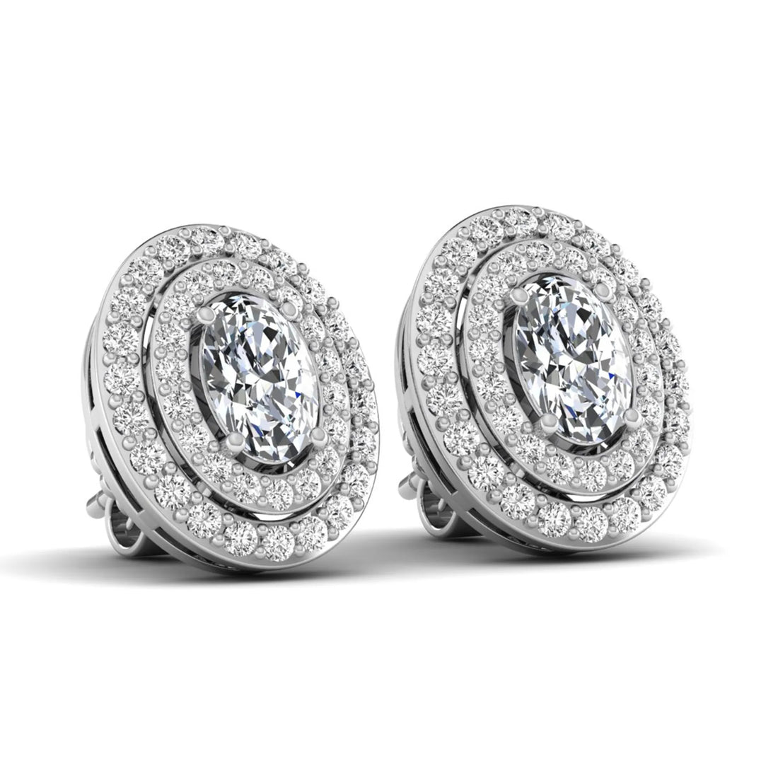OctaPearl Oval Double Halo Lab Grown Diamond Stud Earrings