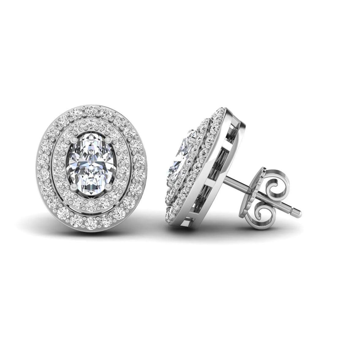 OctaPearl Oval Double Halo Lab Grown Diamond Stud Earrings