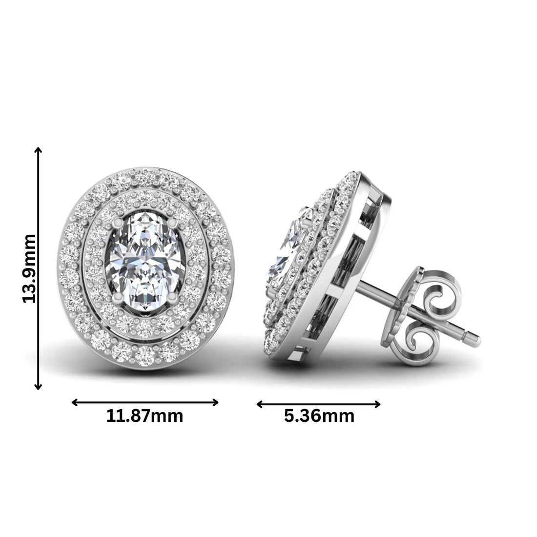 OctaPearl Oval Double Halo Lab Grown Diamond Stud Earrings