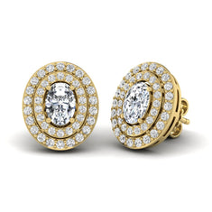 OctaPearl Oval Double Halo Lab Grown Diamond Stud Earrings