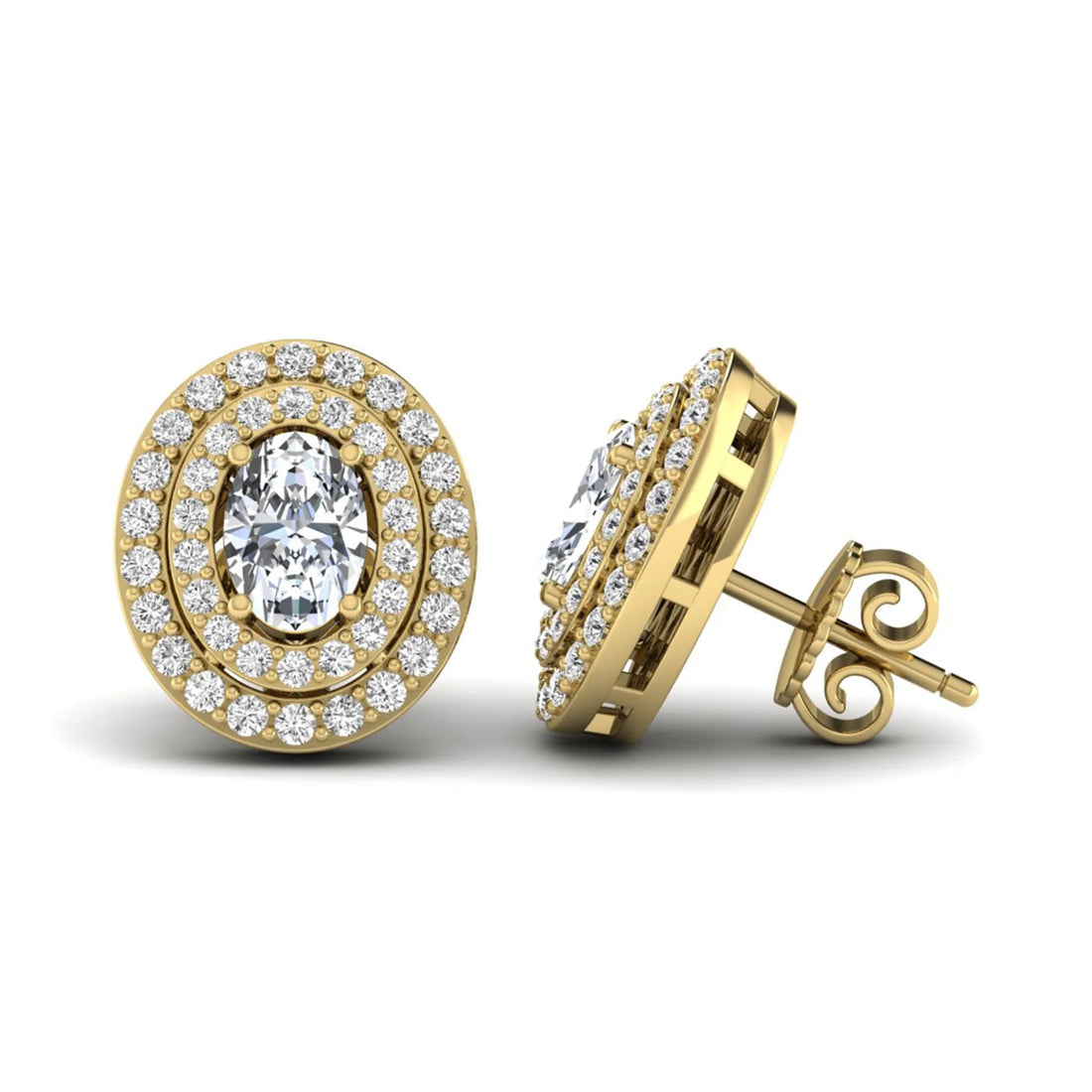OctaPearl Oval Double Halo Lab Grown Diamond Stud Earrings
