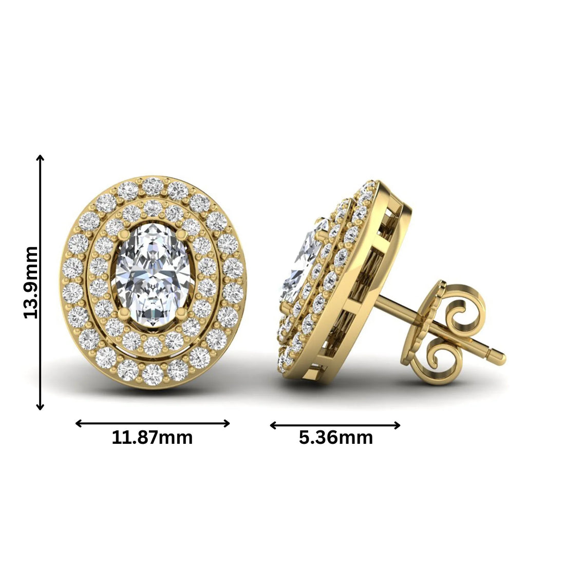 OctaPearl Oval Double Halo Lab Grown Diamond Stud Earrings