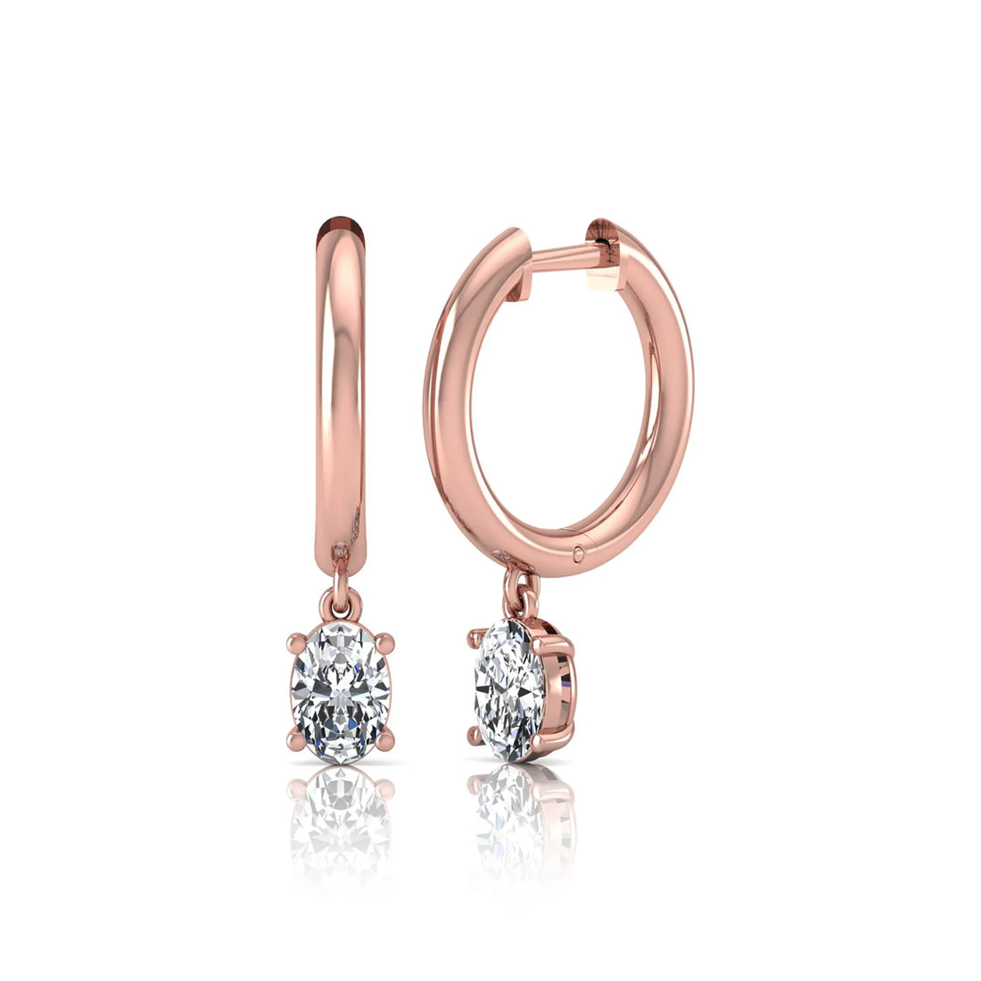 OctaPearl Oval Drop Lab Grown Diamond Huggie Hoop Earrings