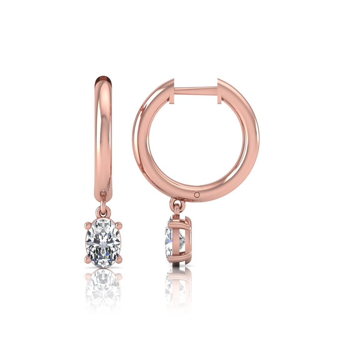 OctaPearl Oval Drop Lab Grown Diamond Huggie Hoop Earrings