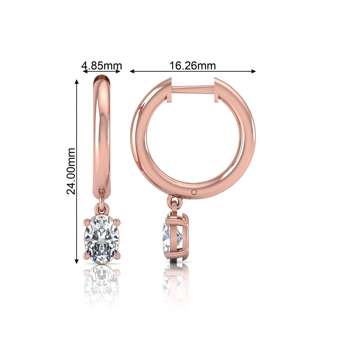 OctaPearl Oval Drop Lab Grown Diamond Huggie Hoop Earrings