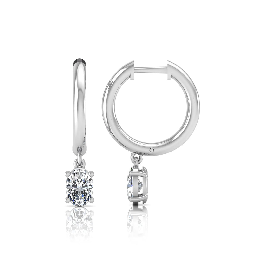 OctaPearl Oval Drop Lab Grown Diamond Huggie Hoop Earrings