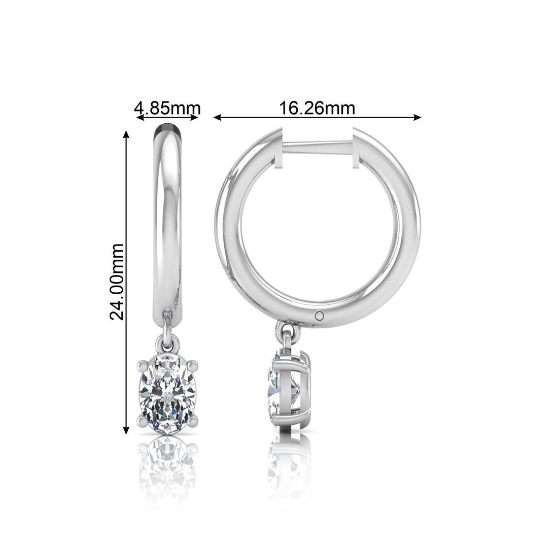 OctaPearl Oval Drop Lab Grown Diamond Huggie Hoop Earrings