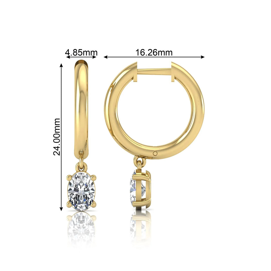 OctaPearl Oval Drop Lab Grown Diamond Huggie Hoop Earrings