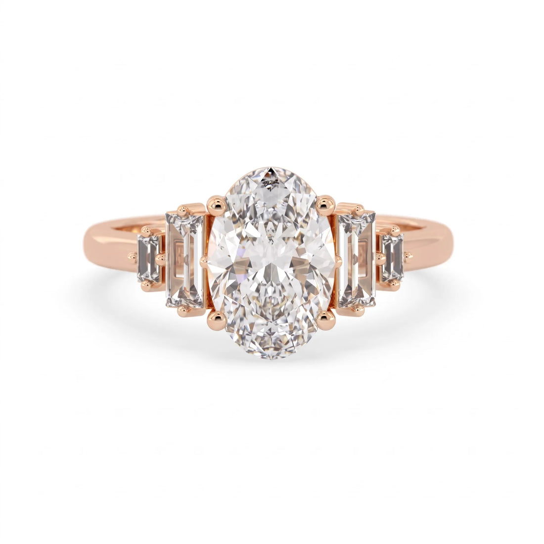 OctaPearl 2 ct Oval Five Stone Baguette Lab Grown Diamond Engagement Ring
