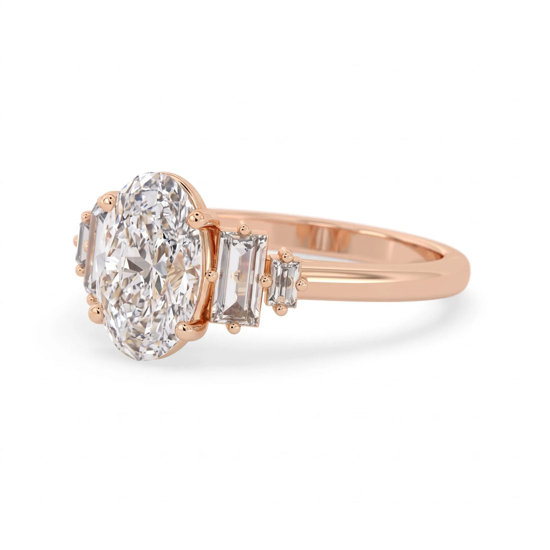 OctaPearl 2 ct Oval Five Stone Baguette Lab Grown Diamond Engagement Ring