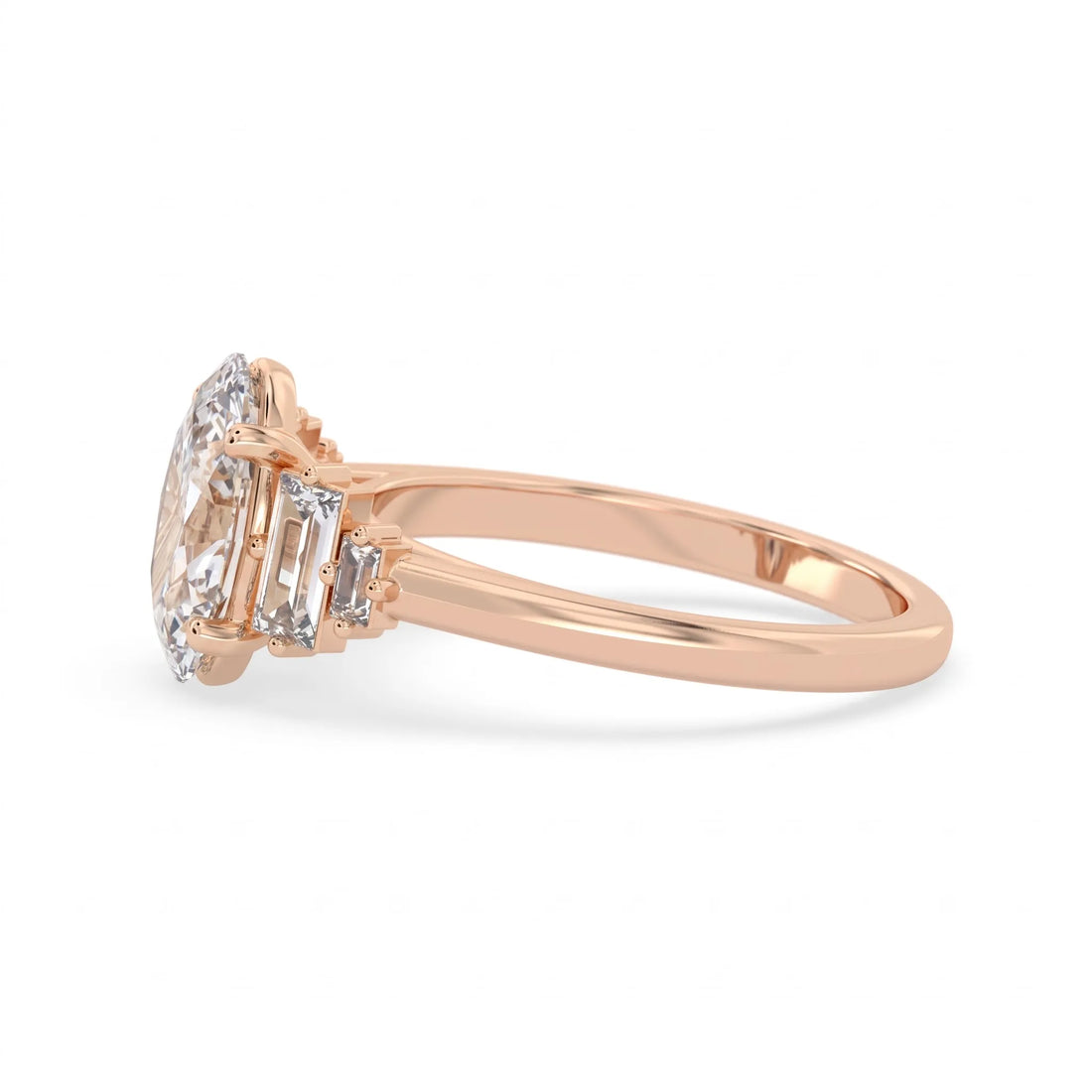 OctaPearl 2 ct Oval Five Stone Baguette Lab Grown Diamond Engagement Ring