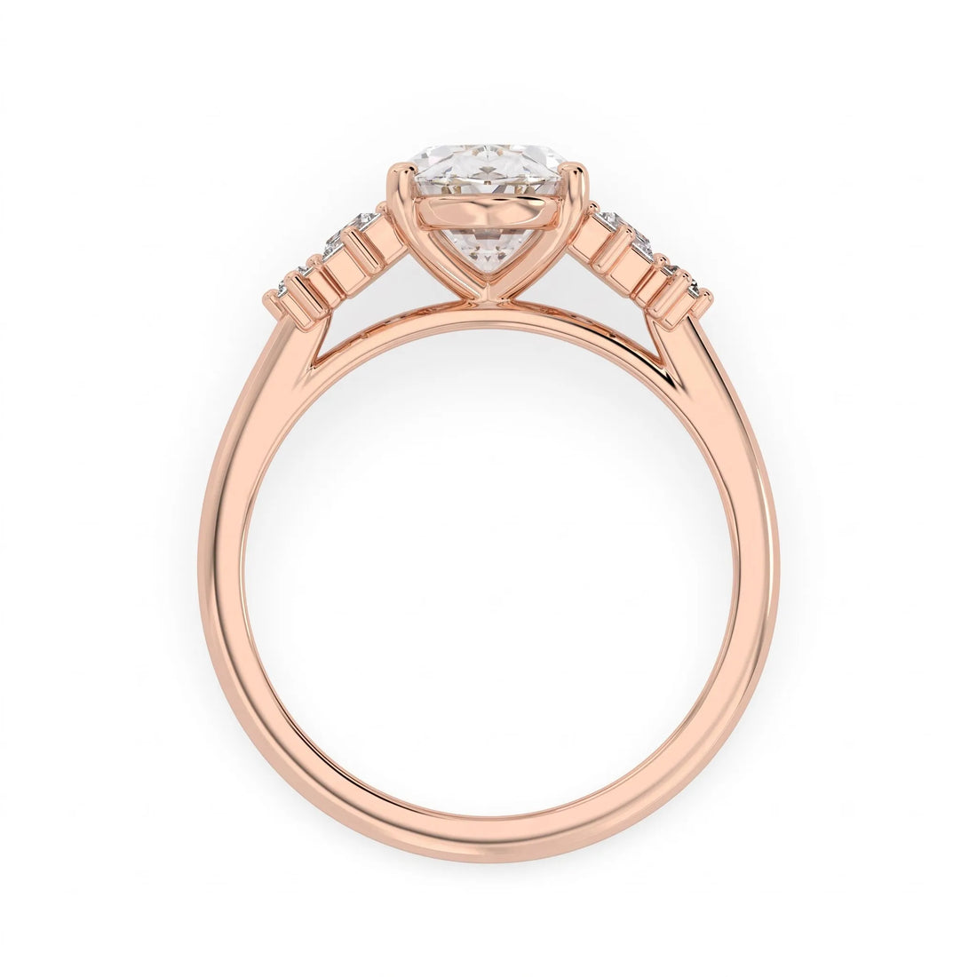 OctaPearl 2 ct Oval Five Stone Baguette Lab Grown Diamond Engagement Ring