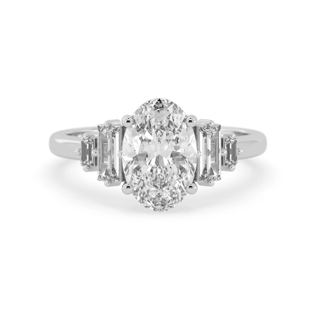 OctaPearl 2 ct Oval Five Stone Baguette Lab Grown Diamond Engagement Ring