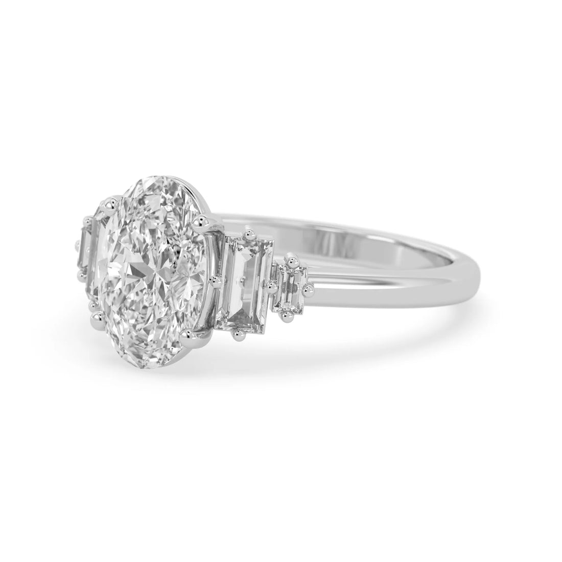 OctaPearl 2 ct Oval Five Stone Baguette Lab Grown Diamond Engagement Ring